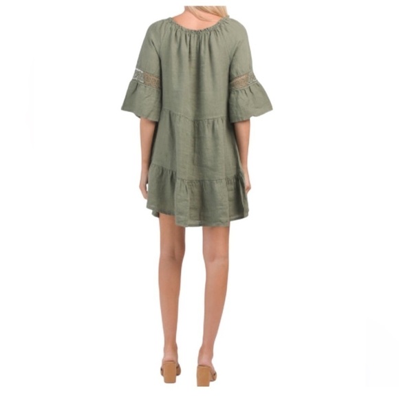 Terzo Millennio Taupe %100 Linen Tiered Dress Crochet Detail XL Relaxed Fit - Picture 13 of 14